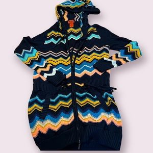 𝅺Missoni for Target Zig Zag Chevron Zip-Up Cardigan Hoodie Sweater Knit Jacket